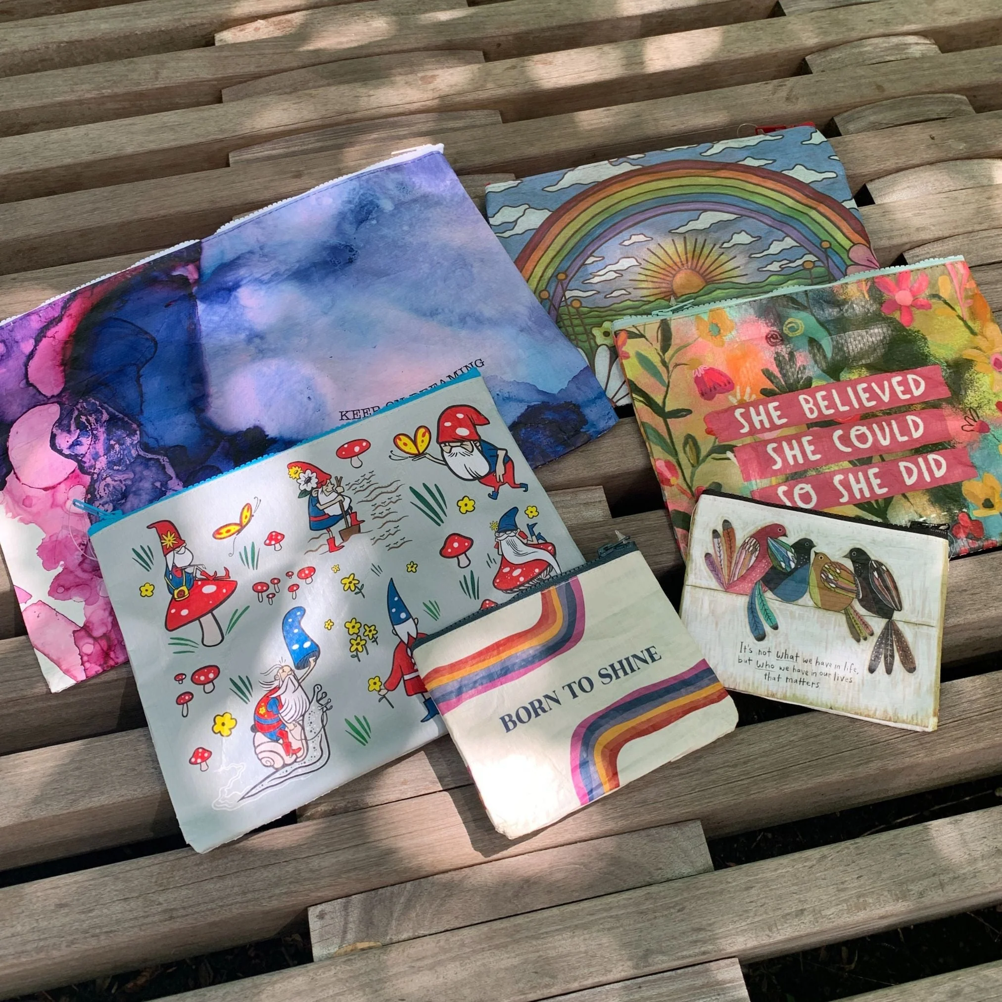 Jumbo Pouch Keep On Dreaming Watercolor Design Colorful Recycled Material Jumbo Zipper Folder | 14.25" x 10" - Image 7