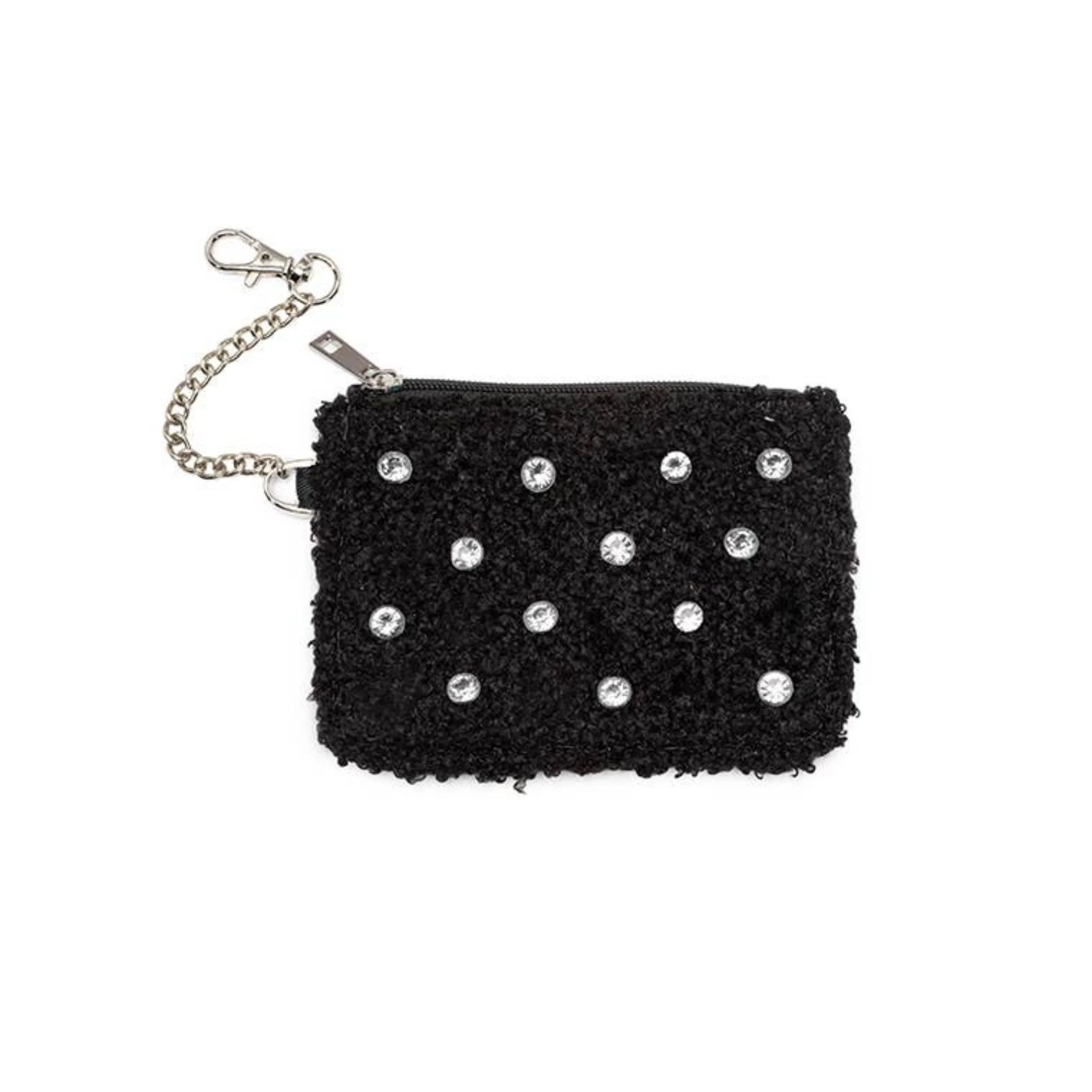 Crystal Embellishment Keychain Pouch in  Black | Compact Key Chain Mini Wallet Purse - Image 2