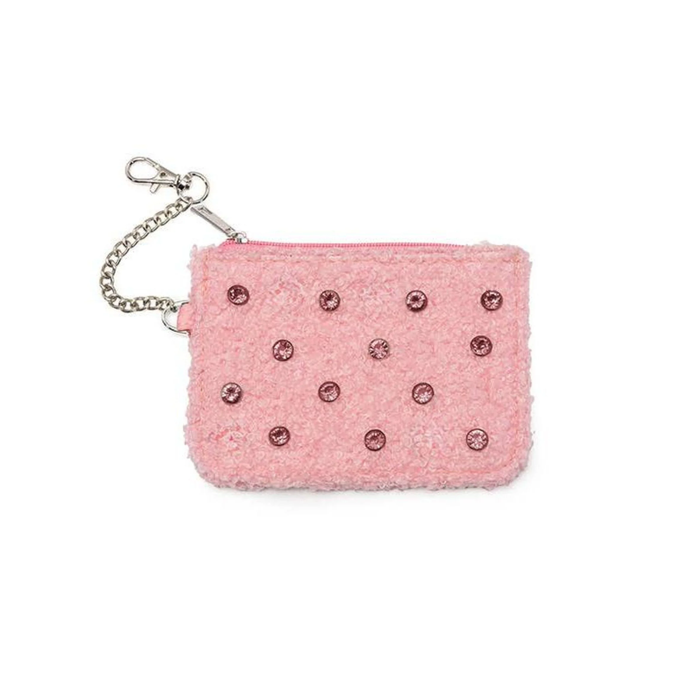 Crystal Embellishment Pink Keychain Pouch | Cards & Cash Key Chain Wallet Purse - Image 2