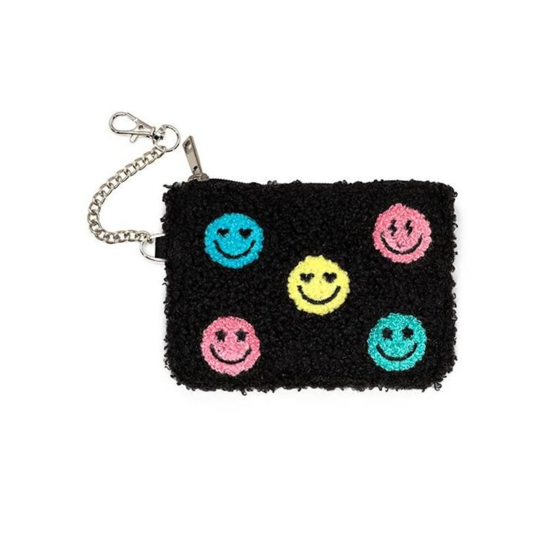 Multi-Colored Happy Faces Black Keychain Pouch | Cards & Cash Key Chain Wallet Purse - Image 2