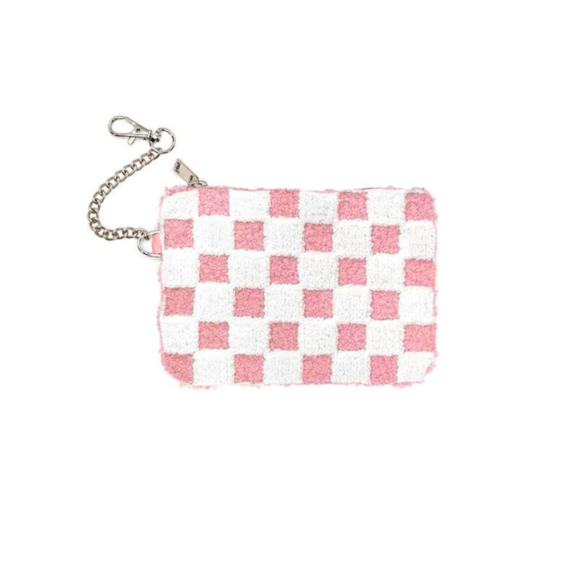 Pink & White Checkered Keychain Pouch | Cards & Cash Key Chain Wallet Purse - Image 2
