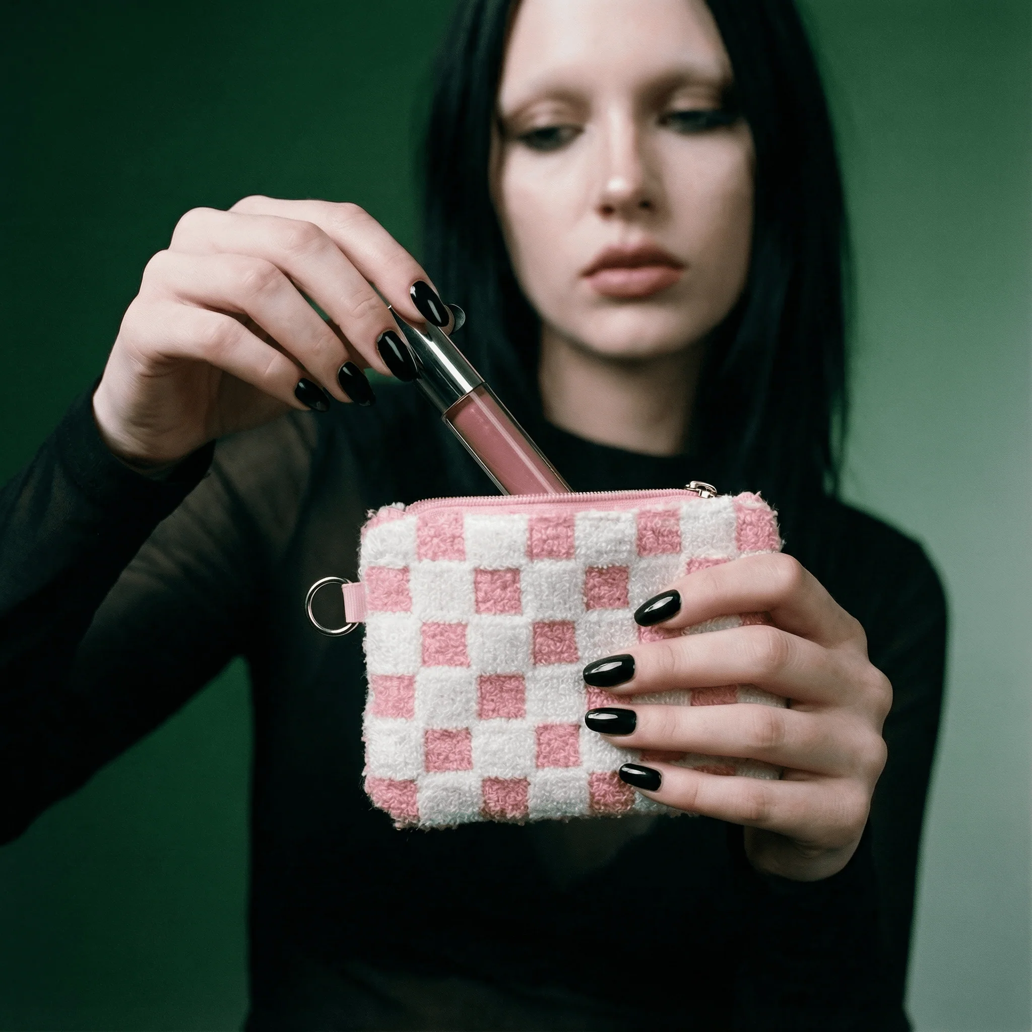 Pink & White Checkered Keychain Pouch | Cards & Cash Key Chain Wallet Purse - Image 4