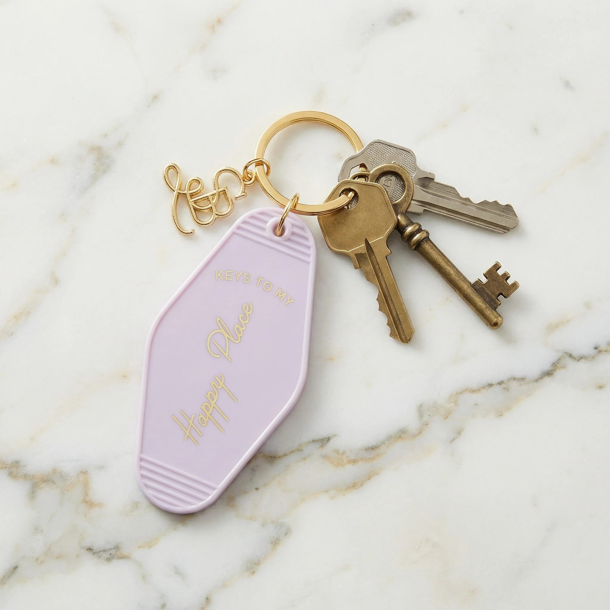 Keys to My Happy Place Motel Style Keychain with Gold Hardware - Image 3
