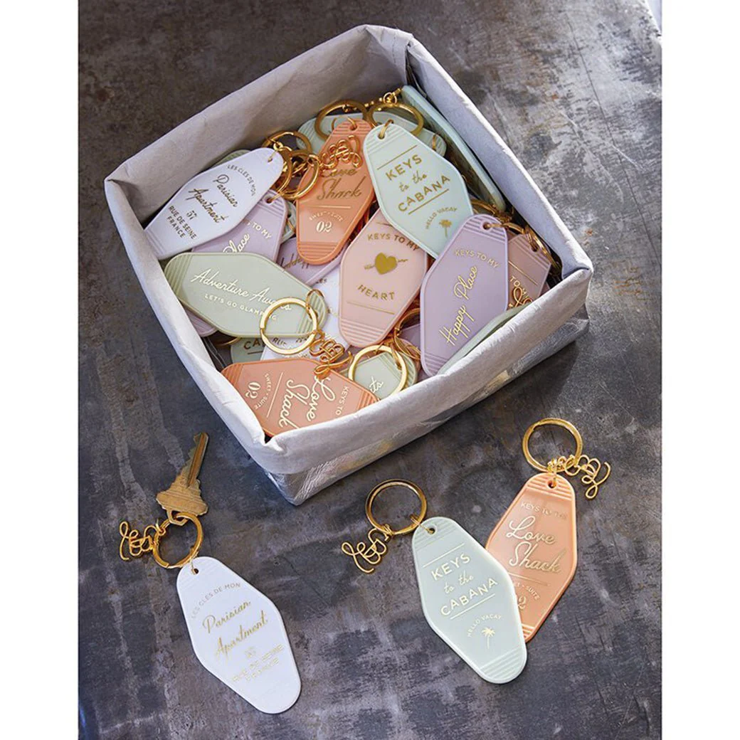 Keys To My Heart Motel Keychain in Pink with Gold Hardware - Image 3