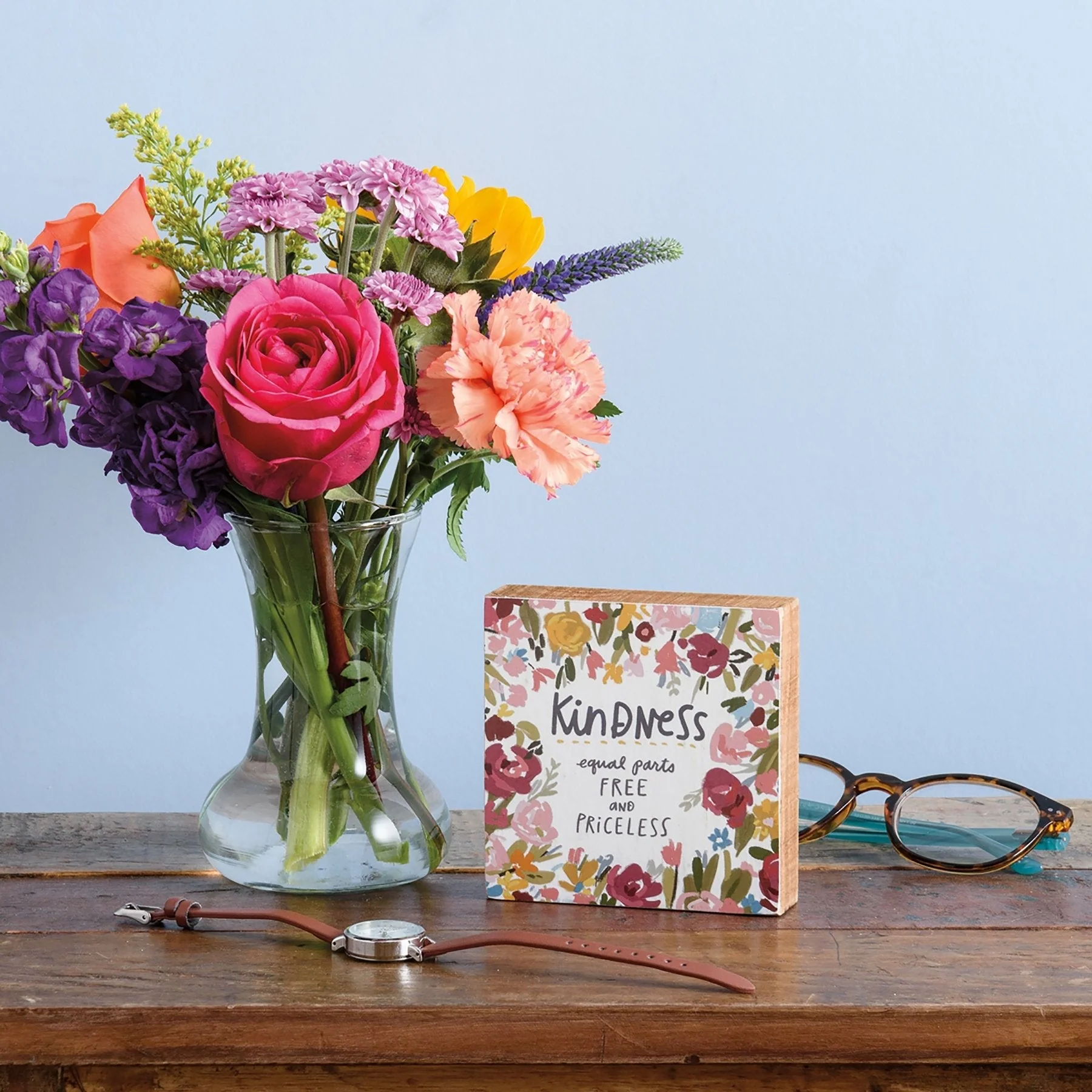 Kindness Equal Parts Free And Priceless Inspo Wooden Block Sign | 4" x 4" - Image 4