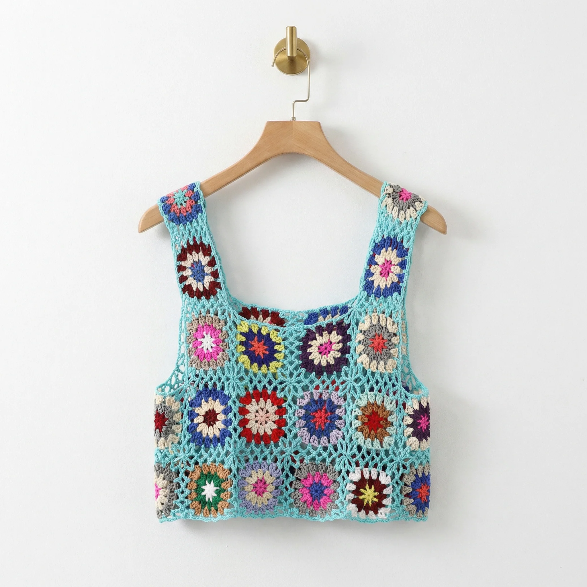 Crochet Crop Top in Blue or Purple | Novelty Knit Cropped Top | Boho Style Knit Tank - Image 2