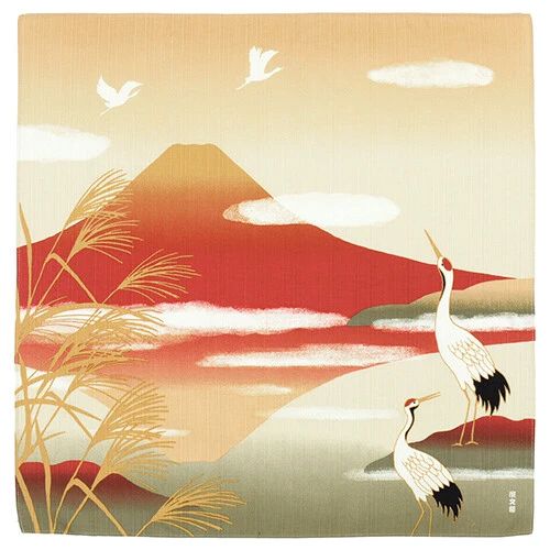 Kofu Crane with Akanefuji Off Bento Wrapping Cloth | Furoshiki Fabric Gift  Wrapping |19.68" x 19.68"