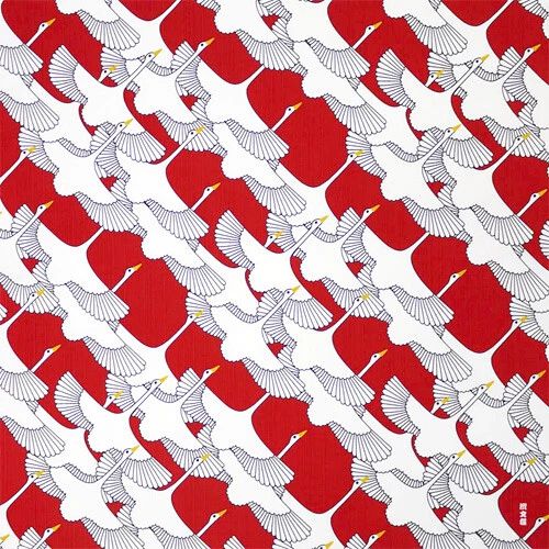 Kofu Shukuzuru Crane Print Red Bento Wrapping Cloth | Japanese Furoshiki Fabric Gift Wrapping |19.68" x 19.68" - Image 2