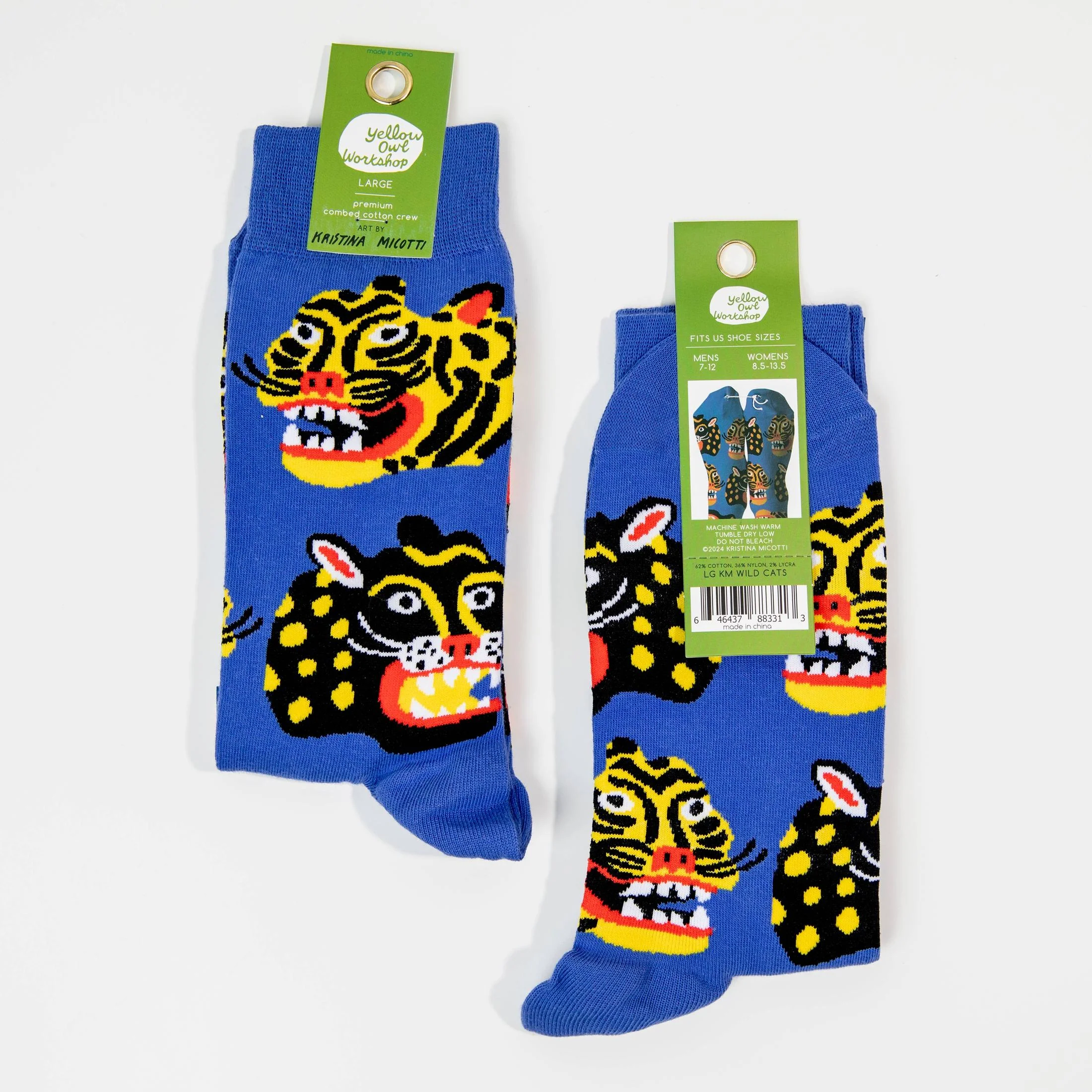 Wild Cats Large Crew Socks – Art by Kristina Micotti | Men's Sizing - Image 4