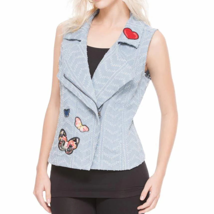 Nice Patches, Babe! Denim Vest Jacket with Zipper and Embroidered Patches [Sizes SM-XL] - Image 2