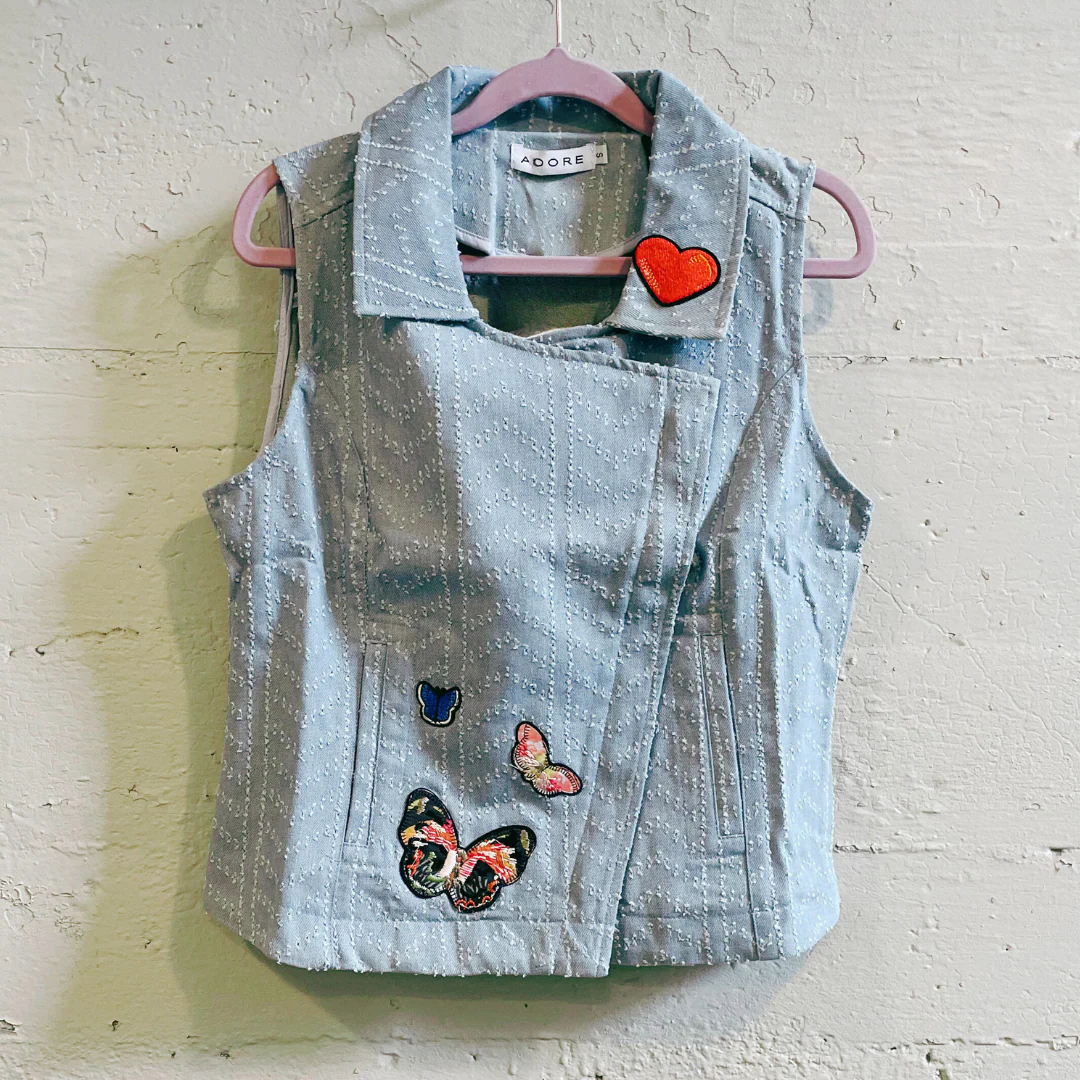 Nice Patches, Babe! Denim Vest Jacket with Zipper and Embroidered Patches [Sizes SM-XL] - Image 3