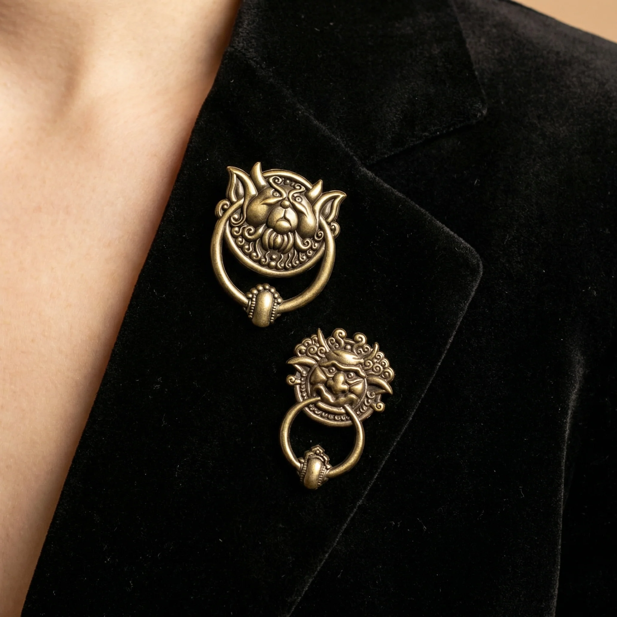 Labyrinth Door Knockers 3D Enamel Pin Set | Fantasy Movie Inspired Bronze Pins - Image 2
