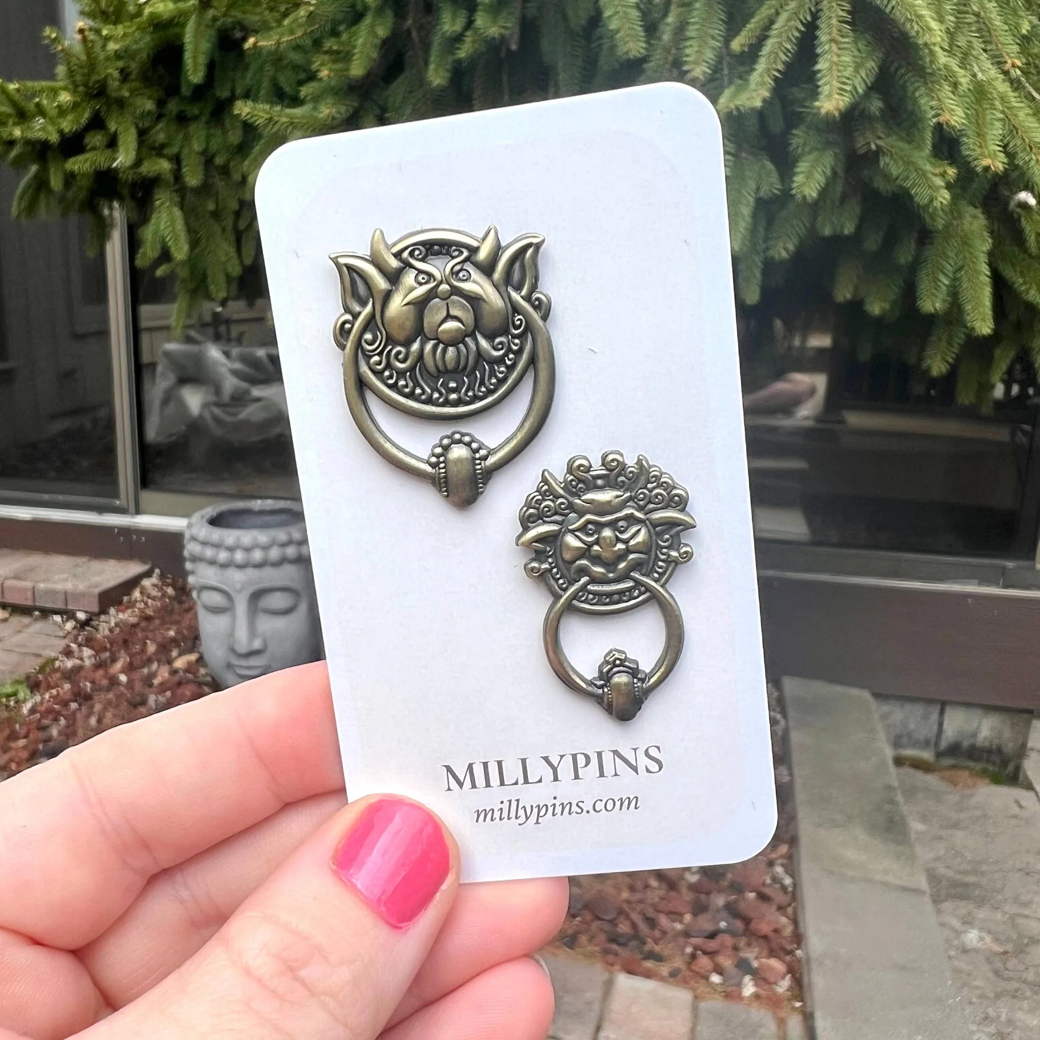 Labyrinth Door Knockers 3D Enamel Pin Set | Fantasy Movie Inspired Bronze Pins - Image 3
