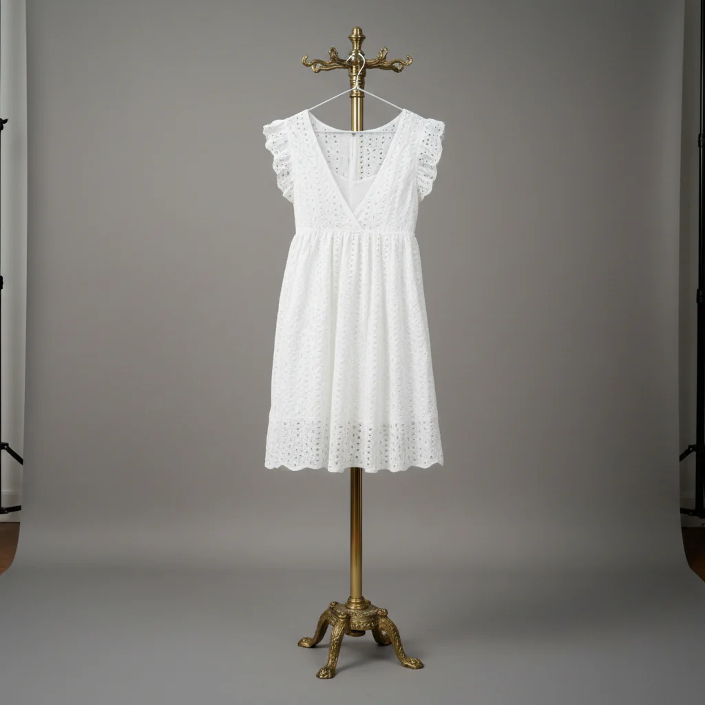 Super Sweet Eyelet Dress in White | Short Casual Dress [Available in SM-XL] - Image 2