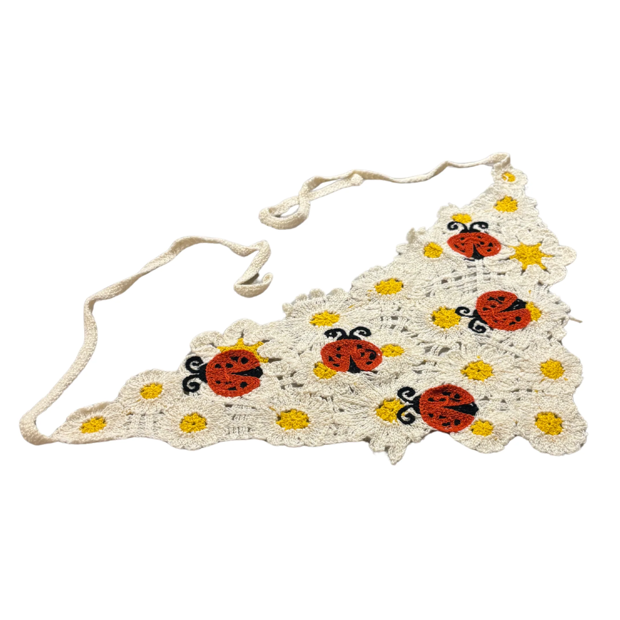 Ladybug Crochet Kerchief | Knit Tie Boho Headscarf in Cream and Red - Image 3