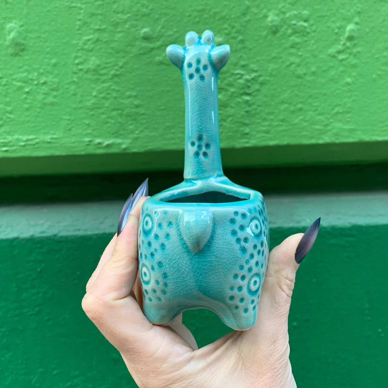 Lake Blue Giraffe Planter | Small Ceramic Succulents Pot | 6" Tall - Image 10