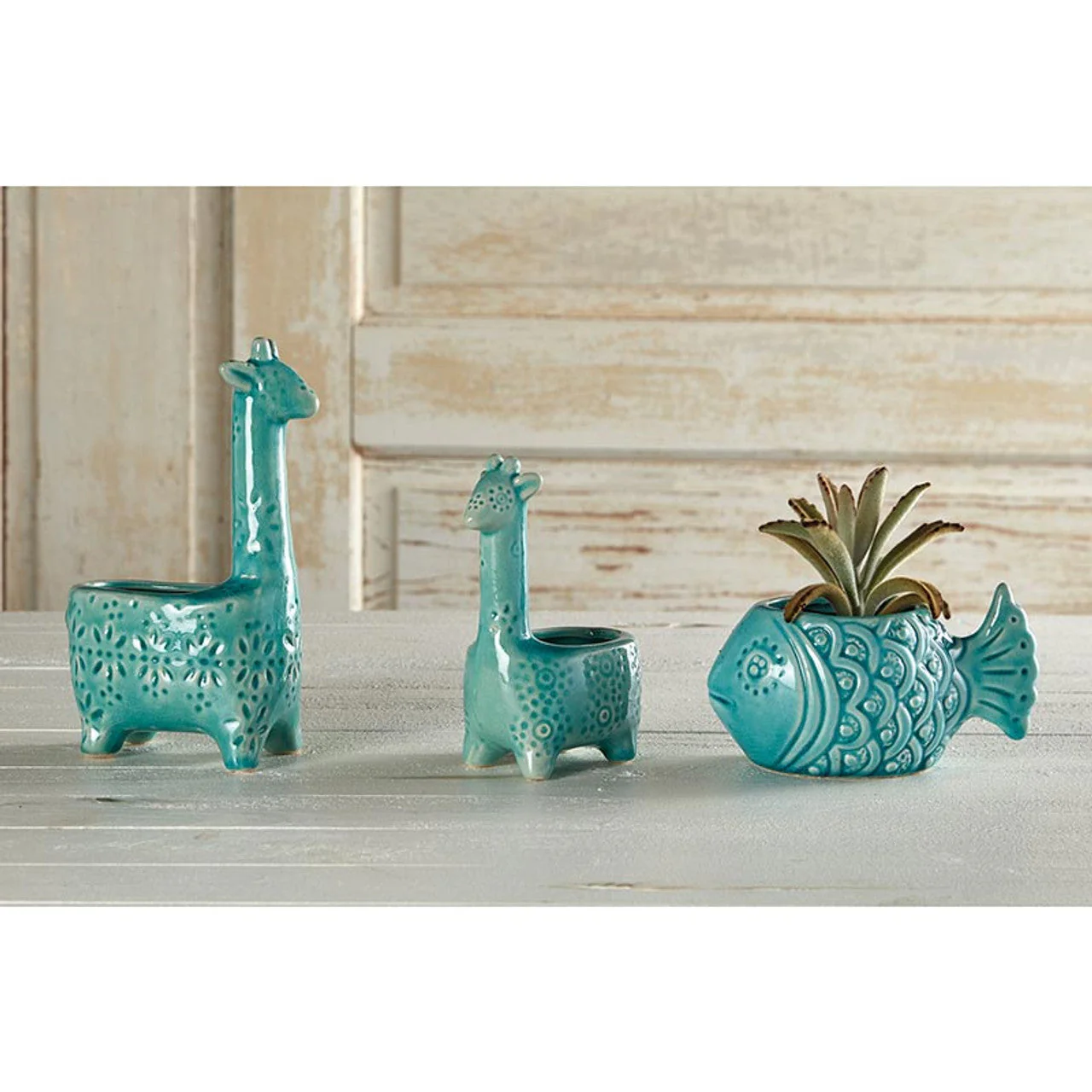 Lake Blue Giraffe Planter | Small Ceramic Succulents Pot | 6" Tall - Image 11