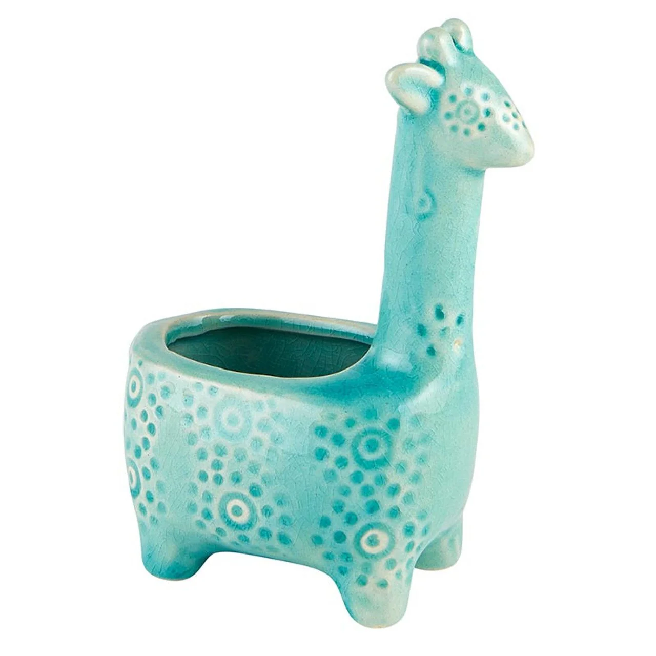 Lake Blue Giraffe Planter | Small Ceramic Succulents Pot | 6" Tall - Image 3