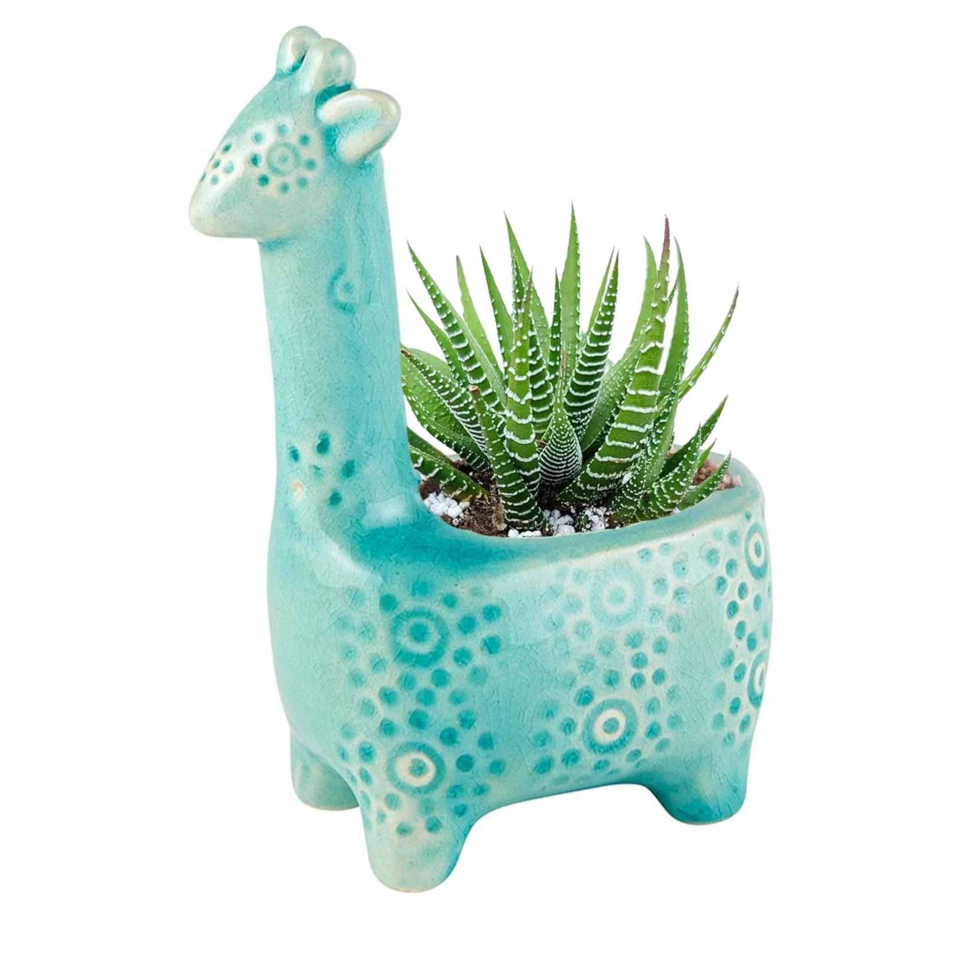 Lake Blue Giraffe Planter | Small Ceramic Succulents Pot | 6" Tall - Image 4