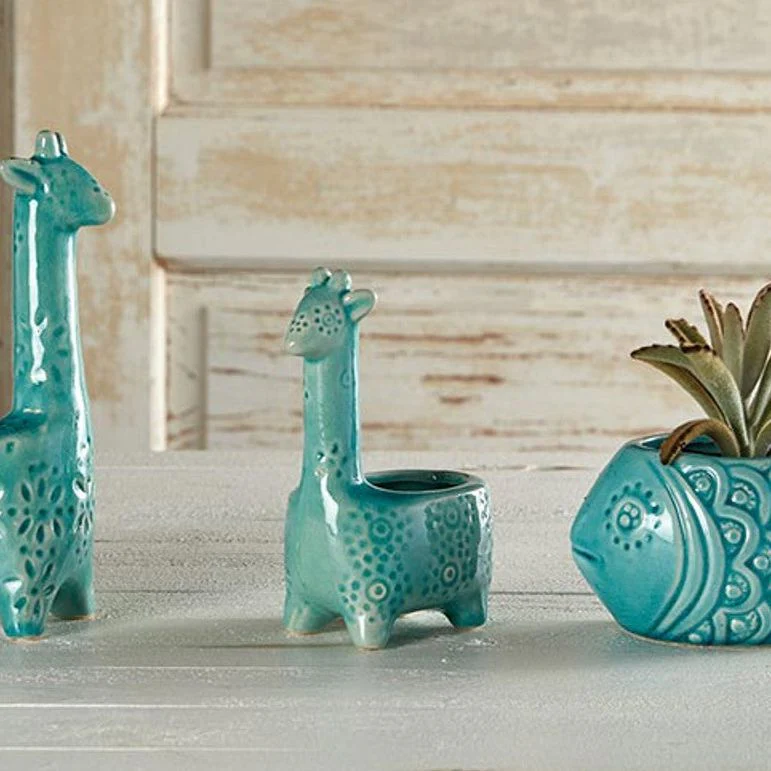 Lake Blue Giraffe Planter | Small Ceramic Succulents Pot | 6" Tall - Image 5