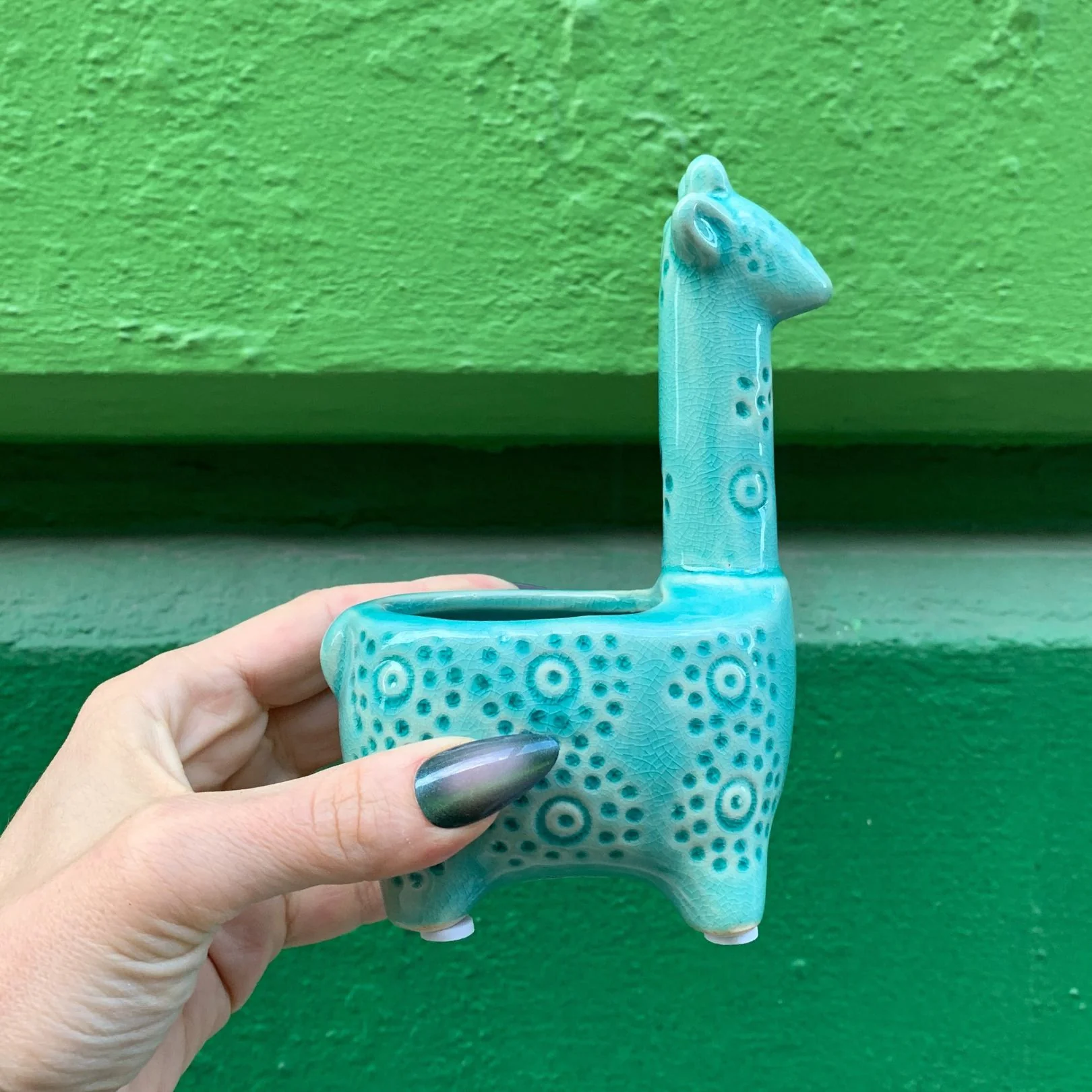 Lake Blue Giraffe Planter | Small Ceramic Succulents Pot | 6" Tall - Image 6