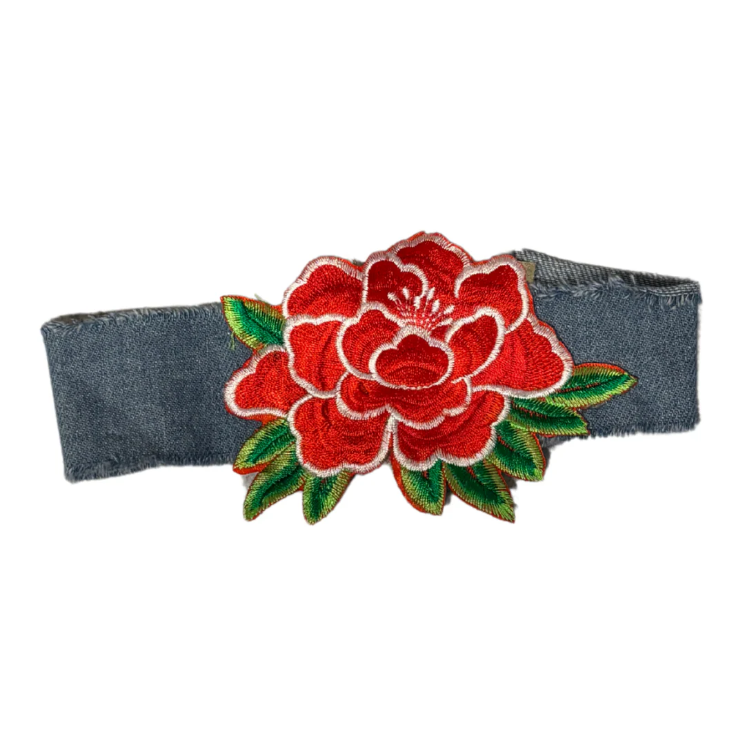 Large Rose Distressed Denim Choker Necklace