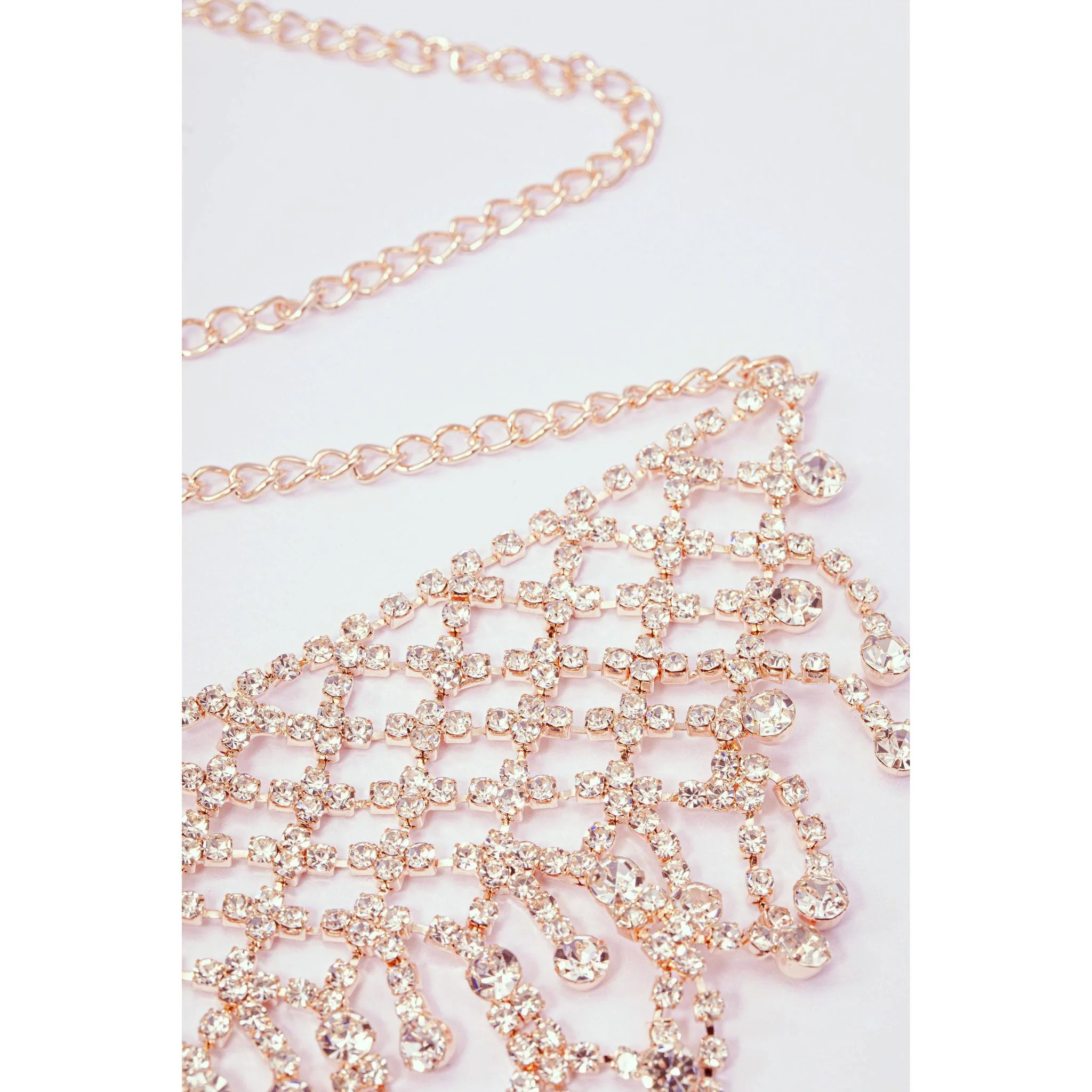 Layered Rhinestone Tassel Choker in Rose Gold - Image 3