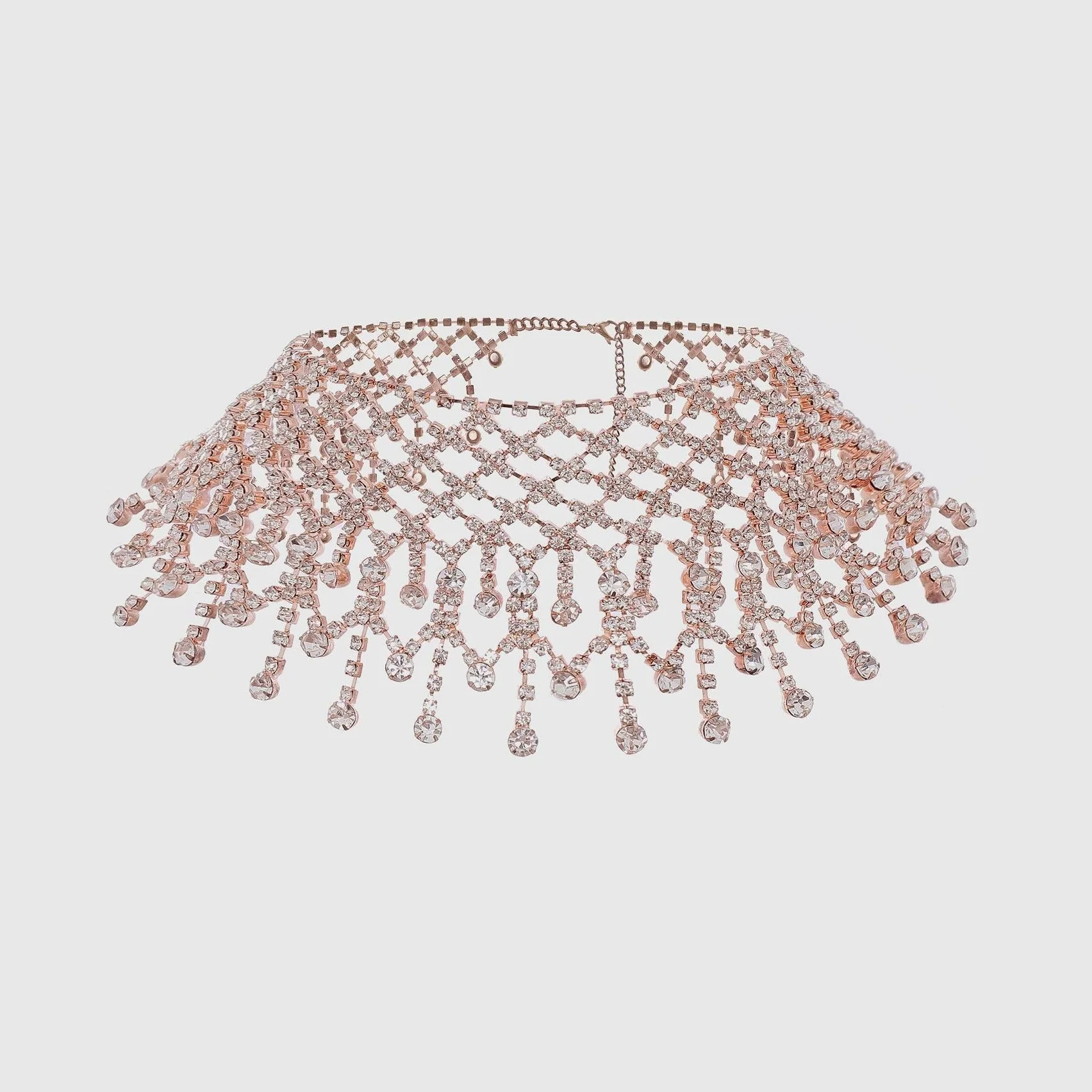 Layered Rhinestone Tassel Choker in Rose Gold - Image 5
