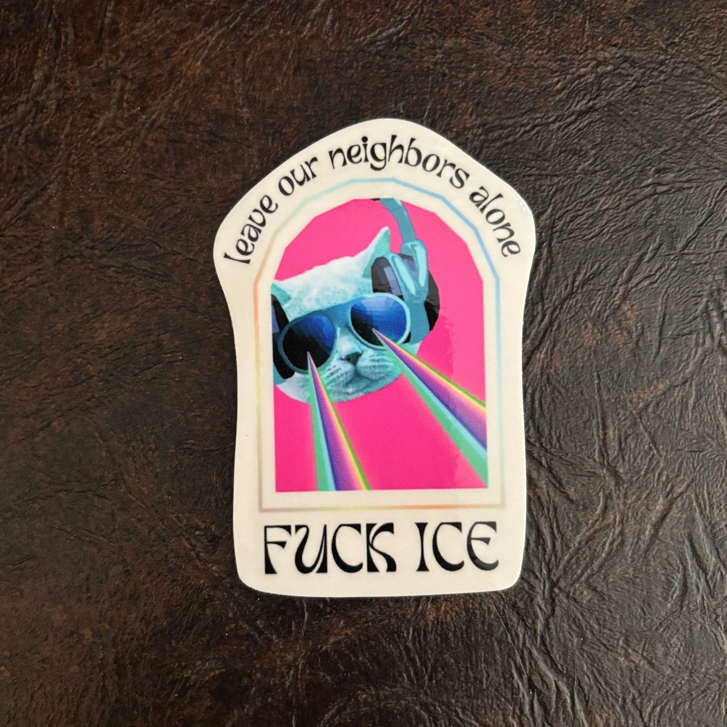 Fuck ICE Leave Our Neighbors Alone Sticker with Laser Eyes Cat - Image 4