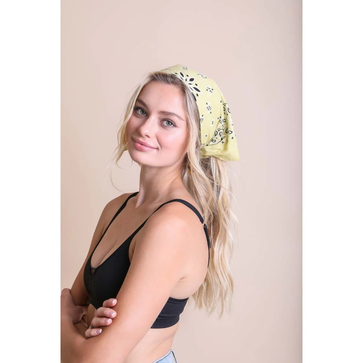 Lemon Muted Color Bandana | Boho Hair Scarf Headwrap - Image 5