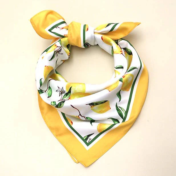 Lemons Silky Feel Bandana Scarf | 21.7" Square Bag Accessories Neck Scarf