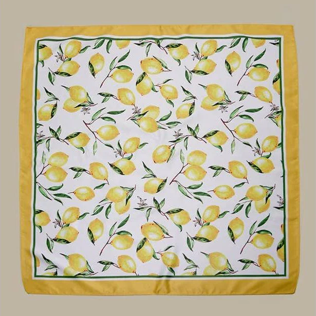 Lemons Silky Feel Bandana Scarf | 21.7" Square Bag Accessories Neck Scarf - Image 3