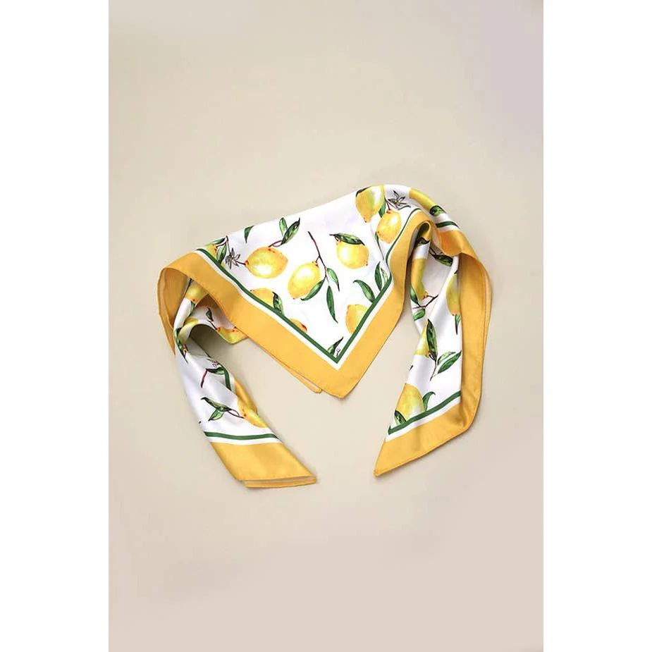 Lemons Silky Feel Bandana Scarf | 21.7" Square Bag Accessories Neck Scarf - Image 4