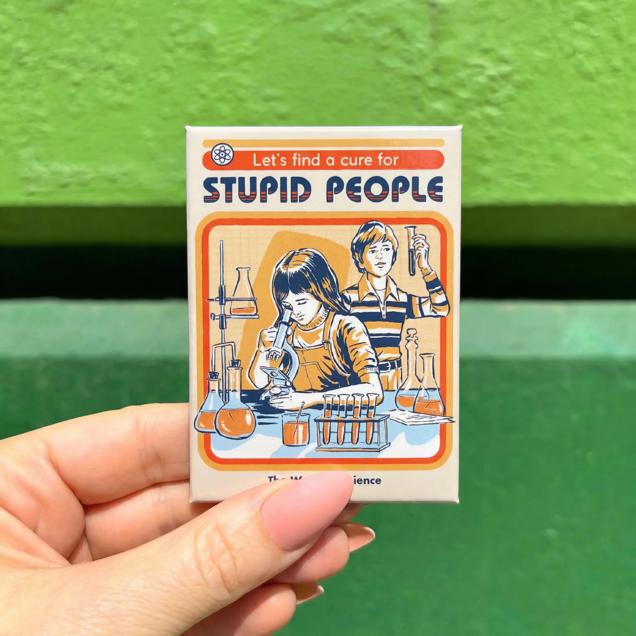 Let's Find A Cure For Stupid People Rectangular Fridge Magnet | '80s Children's Book Style Satirical Art by Steven Rhodes | 2.5" X 3.5" - Image 2