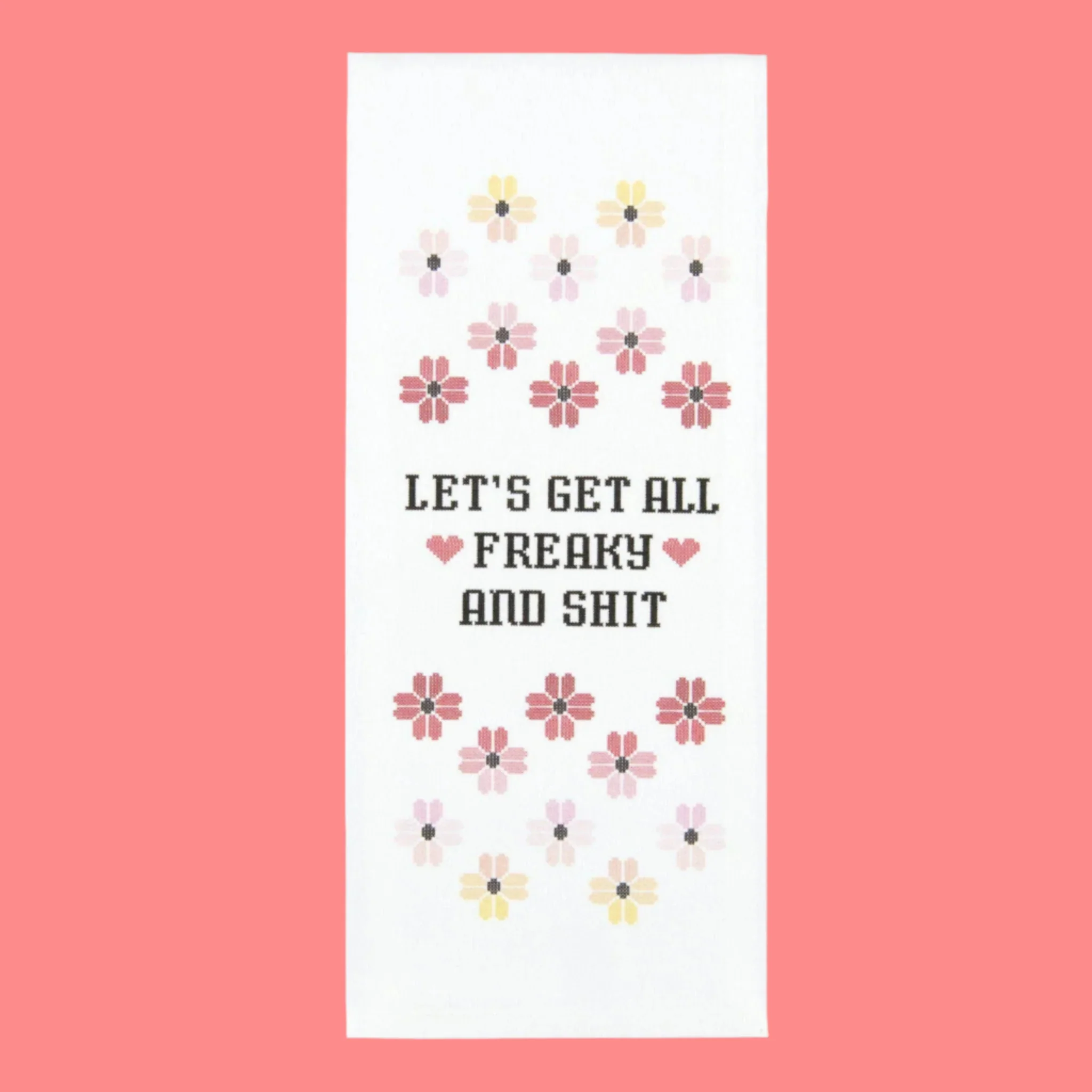Let's Get All Freaky and Shit Cross-Stitch Print Dishtowel | Hangable Rude Funny Saying Cotton Towel - Image 2
