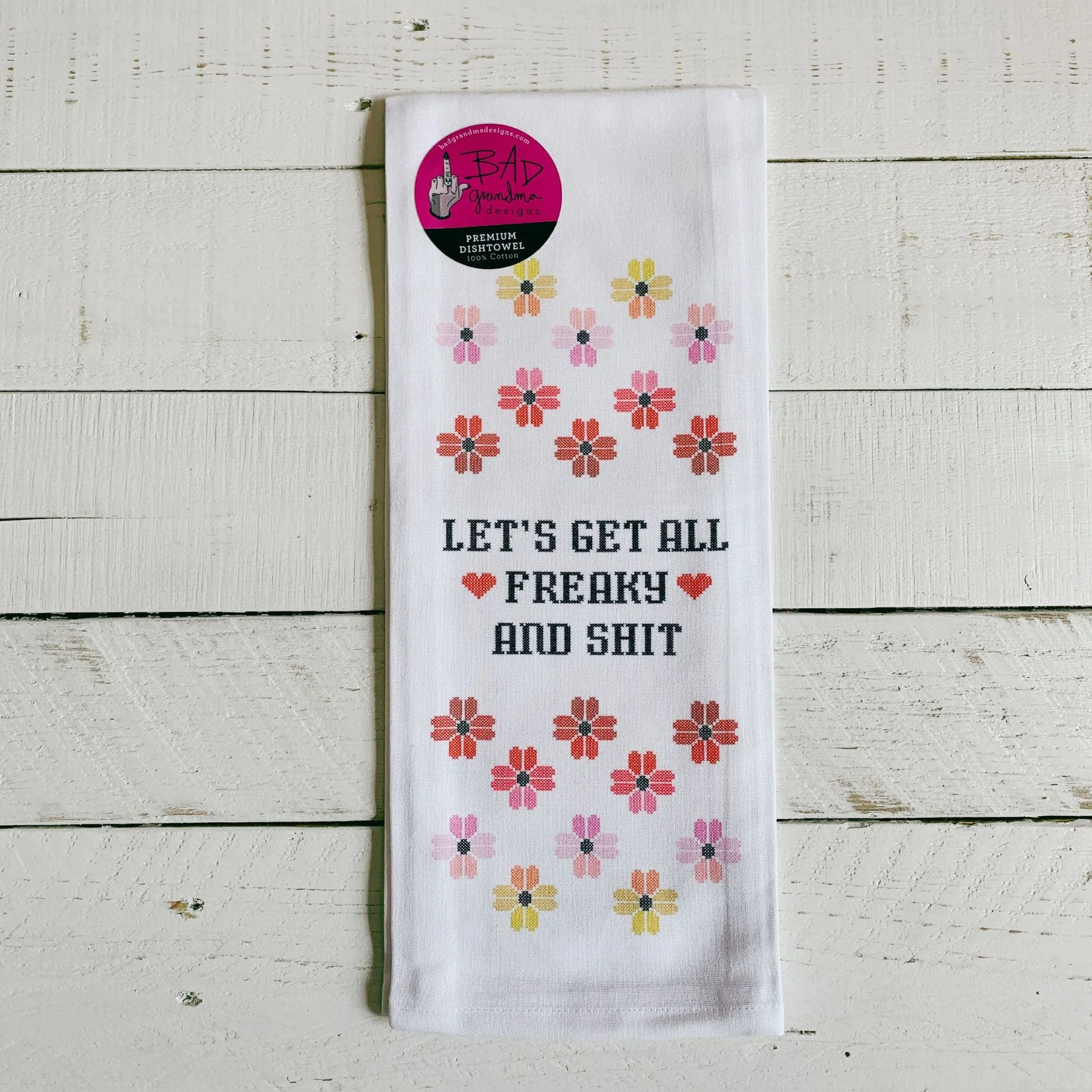Let's Get All Freaky and Shit Cross-Stitch Print Dishtowel | Hangable Rude Funny Saying Cotton Towel - Image 4