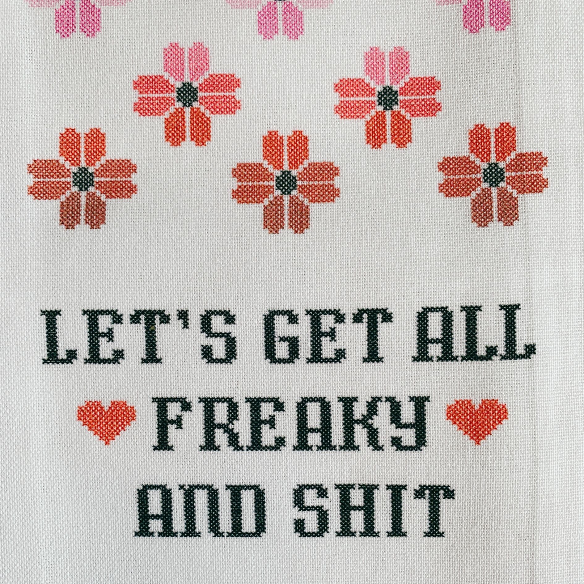 Let's Get All Freaky and Shit Cross-Stitch Print Dishtowel | Hangable Rude Funny Saying Cotton Towel - Image 5