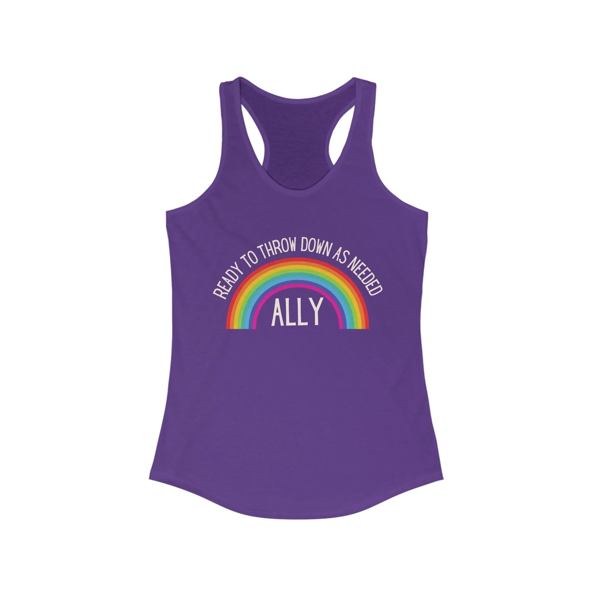 LGBTQ Ally Ready To Throw Down Rainbow Women's Ideal Racerback Tank - Image 5