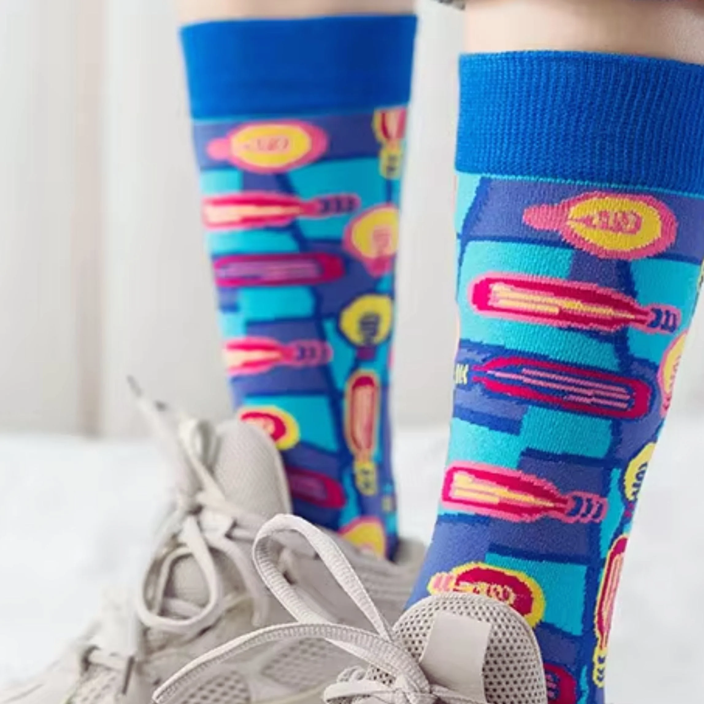Bright Idea! Light Bulb Colorful Cotton Socks | Blue Women‘s Crew Socks - Image 2
