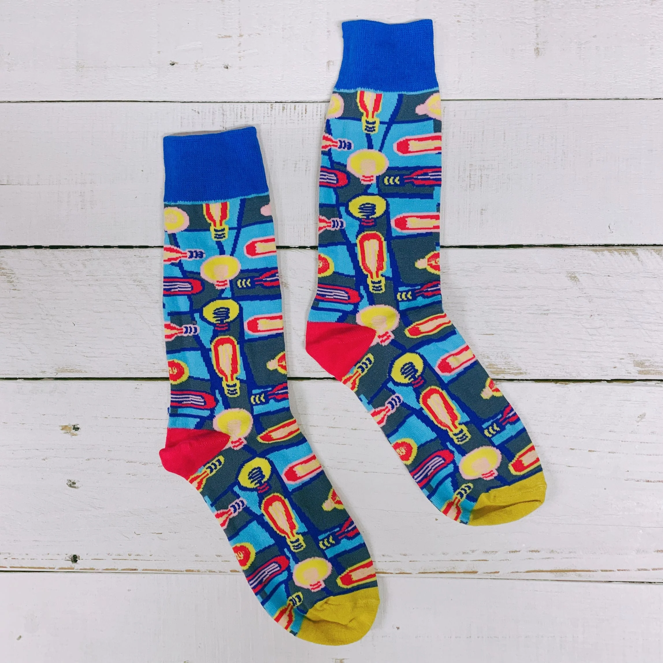 Bright Idea! Light Bulb Colorful Cotton Socks | Blue Women‘s Crew Socks - Image 5