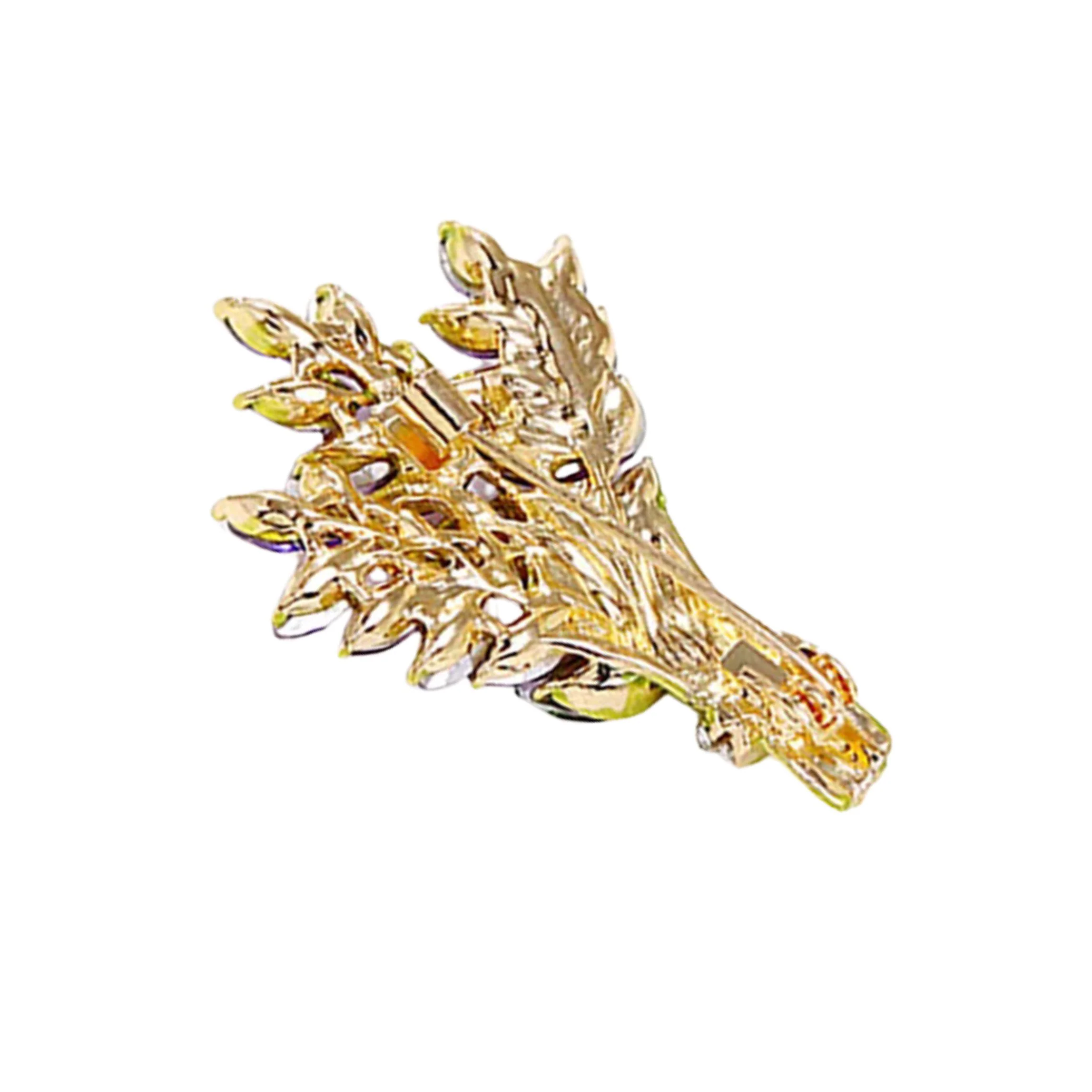 Lilac Brooch Pin 2" Purple Gemstone Floral Jewelry | Vintage Metal Alloy - Image 3