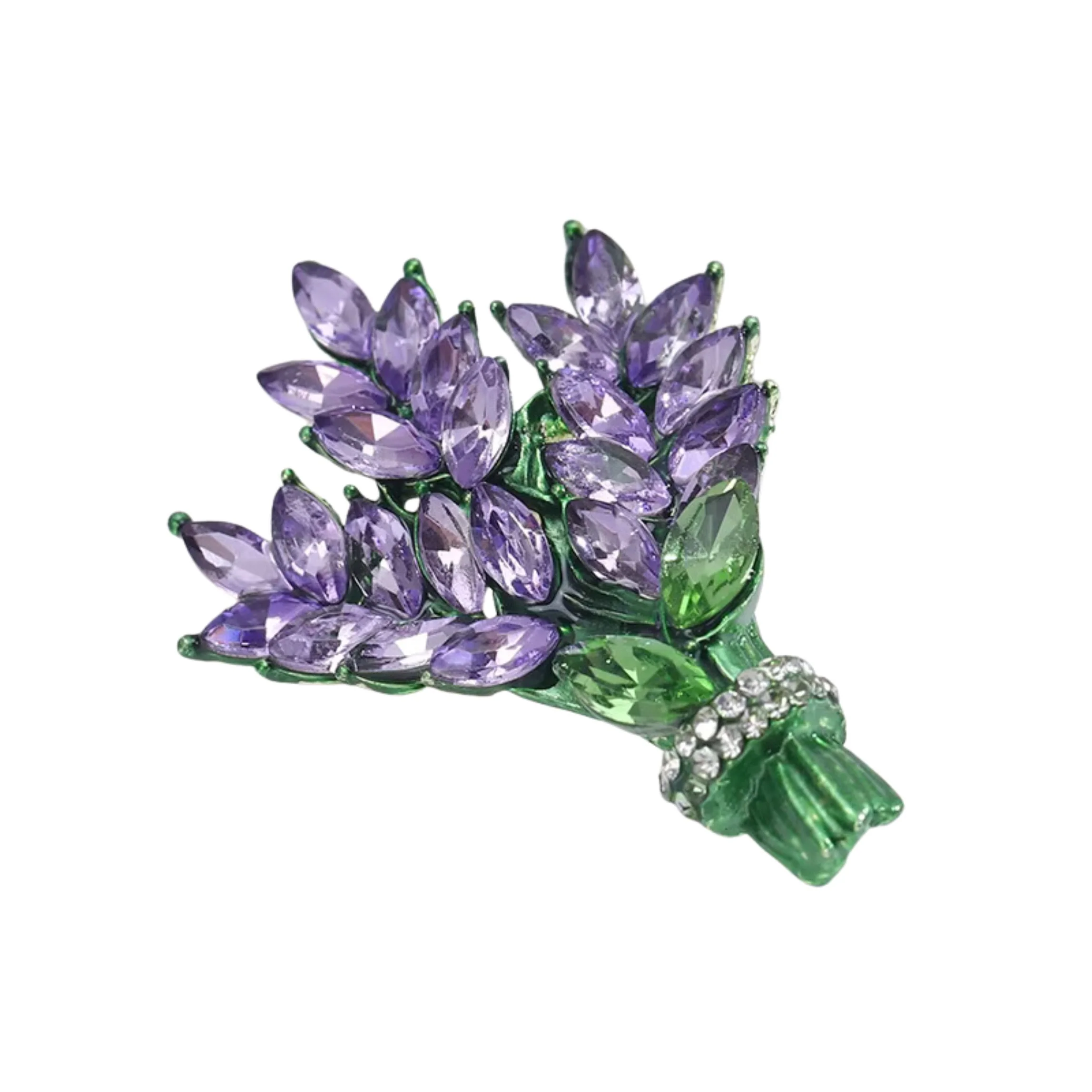 Lilac Brooch Pin 2" Purple Gemstone Floral Jewelry | Vintage Metal Alloy - Image 4