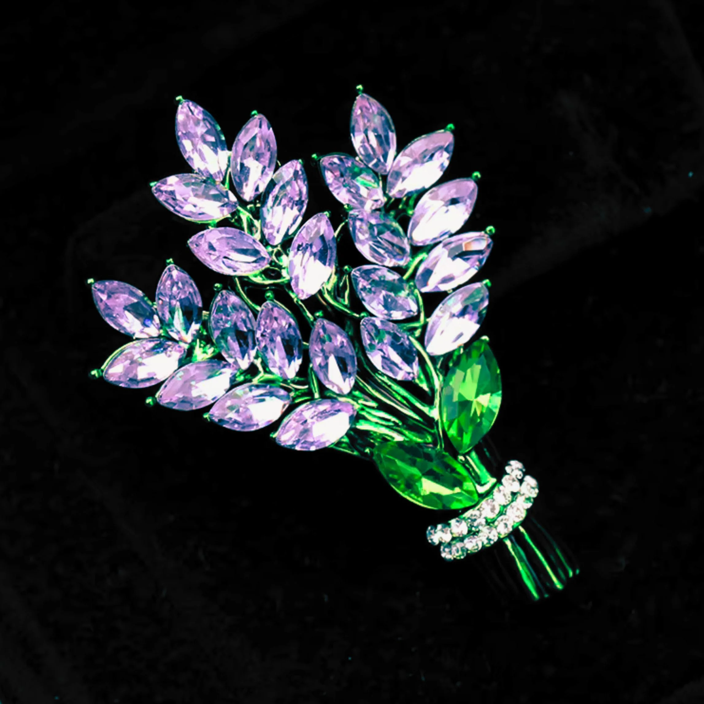 Lilac Brooch Pin 2" Purple Gemstone Floral Jewelry | Vintage Metal Alloy - Image 6