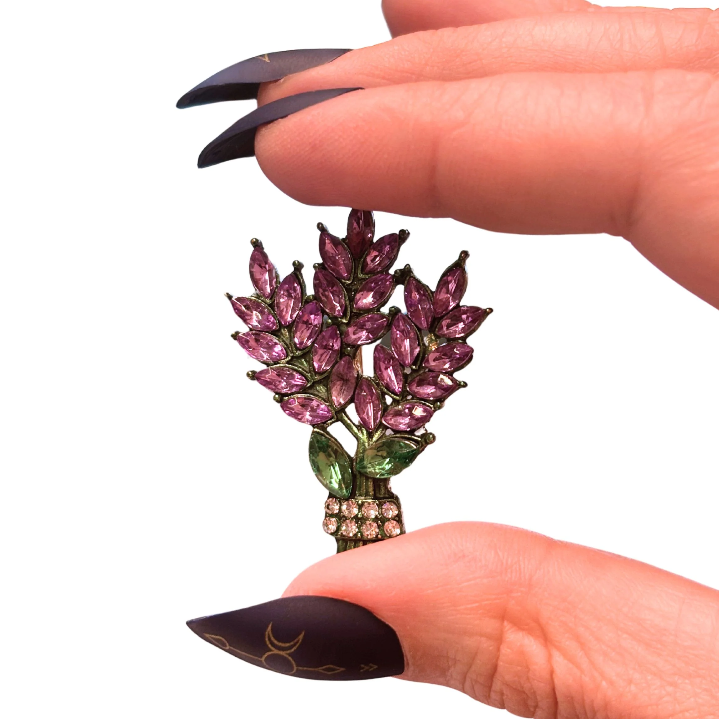Lilac Brooch Pin 2" Purple Gemstone Floral Jewelry | Vintage Metal Alloy - Image 7