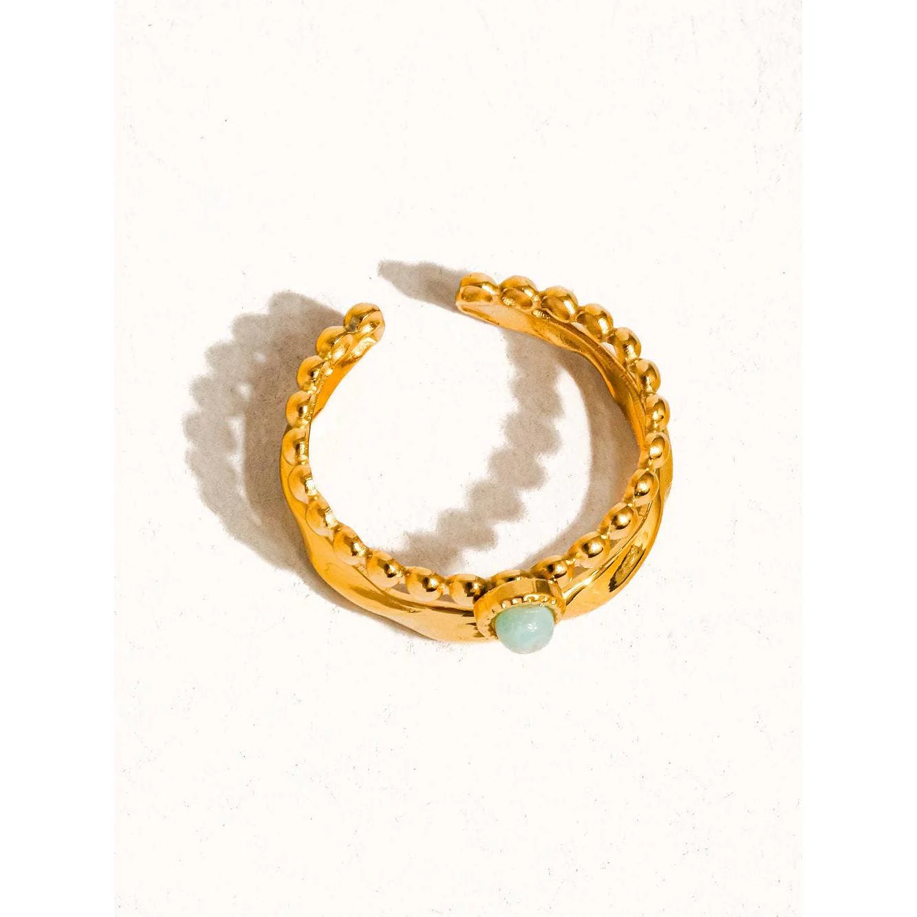 Lindy 18K Gold Non-Tarnish Layered Stone Ring | Gold Plated Stainless Steel Beaded Stack Ring - Image 4