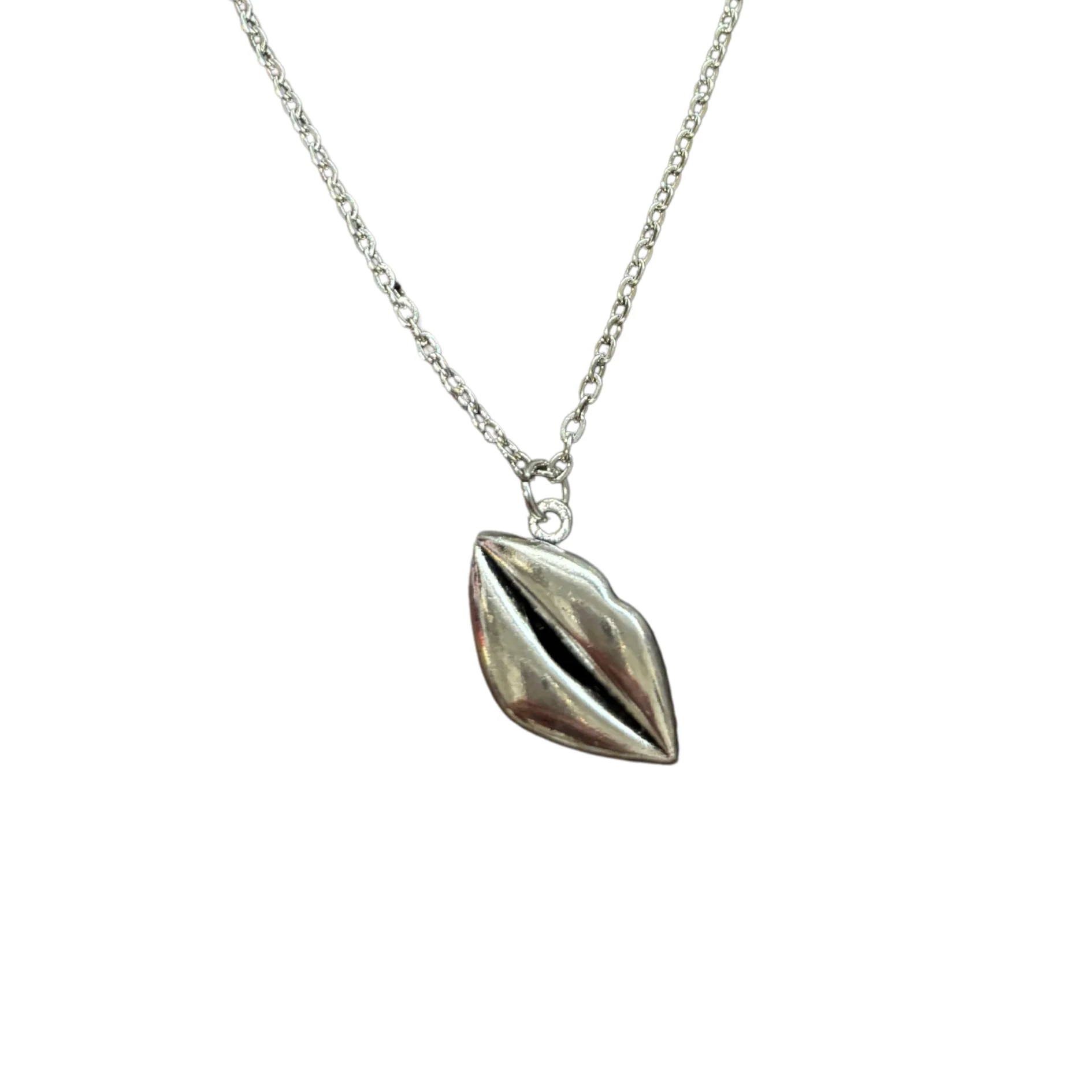 Lips Pendant Necklace in Silver | Kiss Print Charm on Chain - Image 2