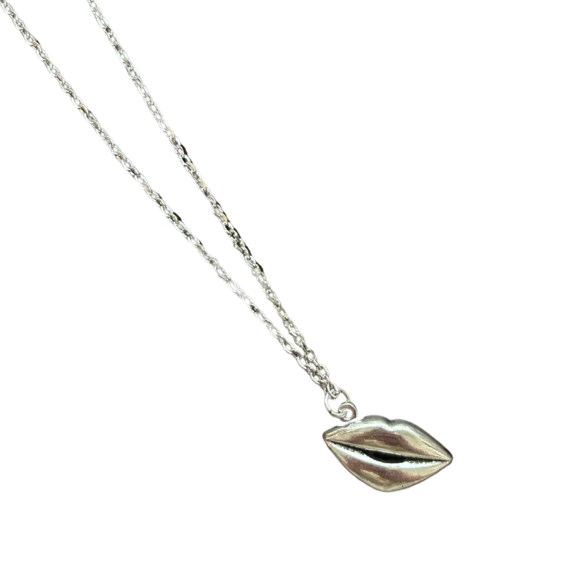 Lips Pendant Necklace in Silver | Kiss Print Charm on Chain - Image 3