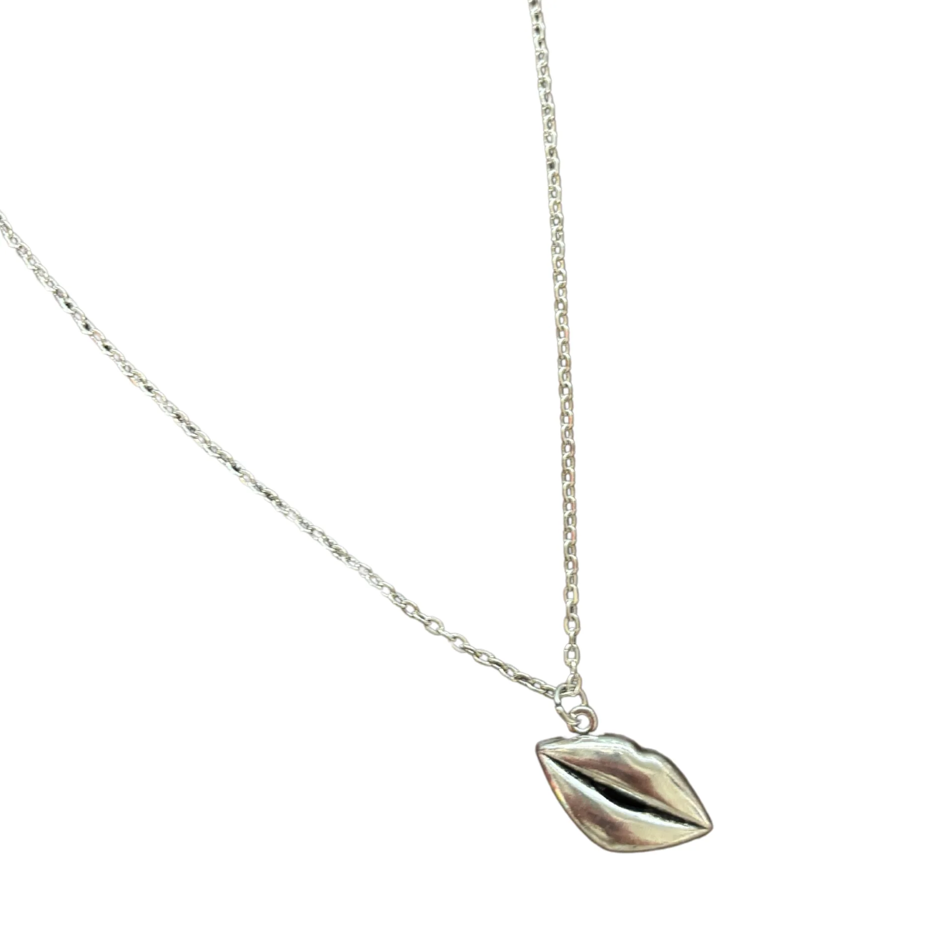 Lips Pendant Necklace in Silver | Kiss Print Charm on Chain - Image 4