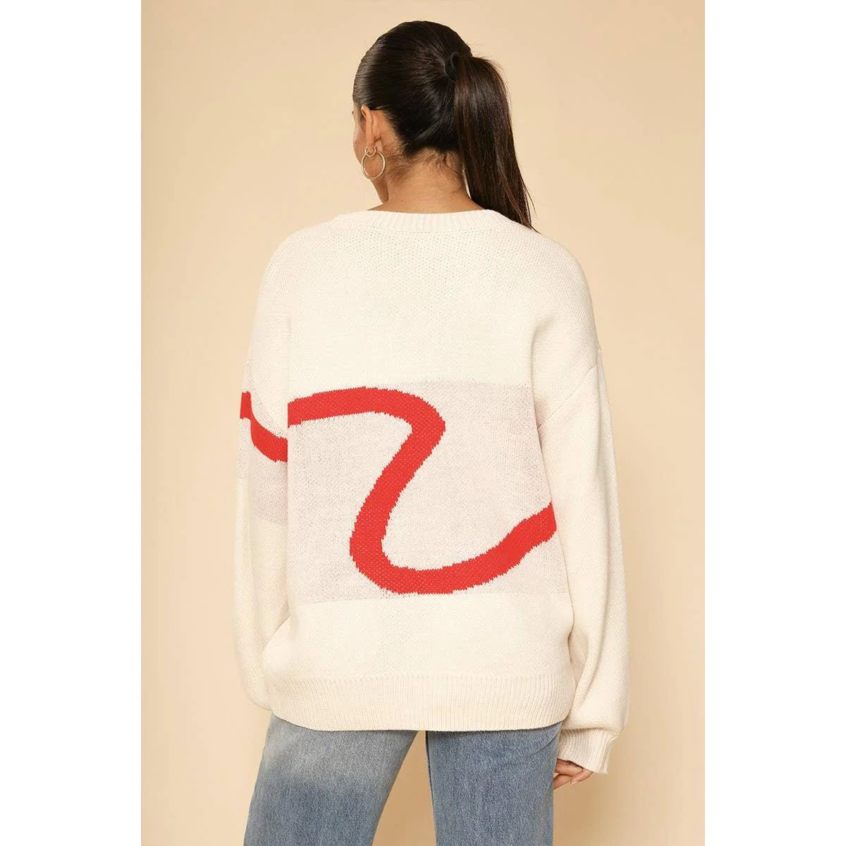 Lipstick Intarsia Cardigan – White Multi | Knit Sweater [Available in S-XL] - Image 3