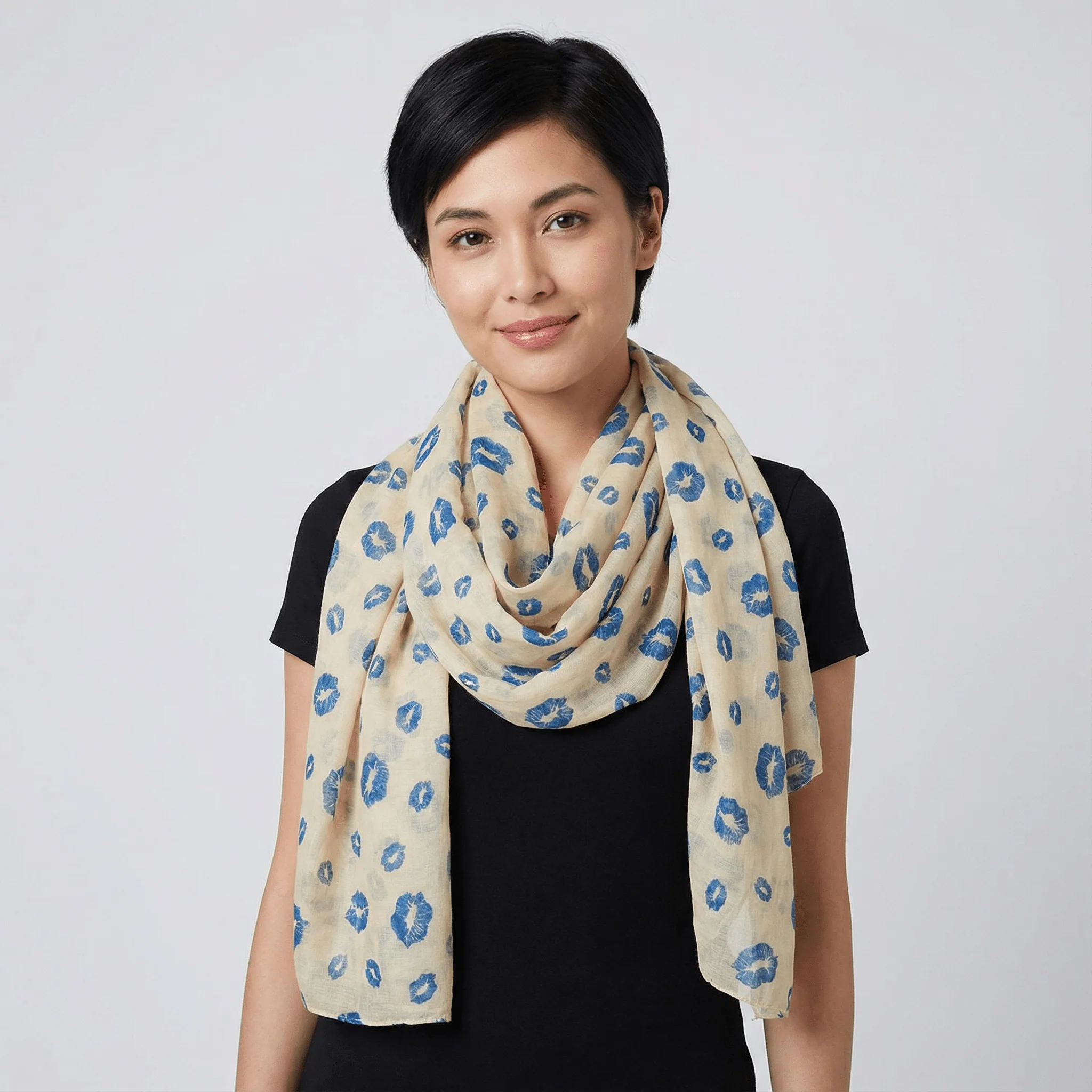 Lipstick Lover Kiss Print Scarf in Blue or Red - Image 8